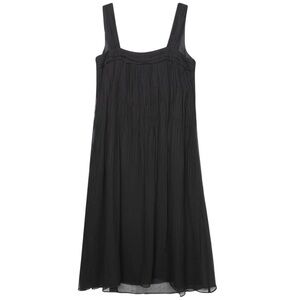 Eileen Fisher 100% Silk a Lightweight Crinkle Chiffon Dress Black Size Large NWT
